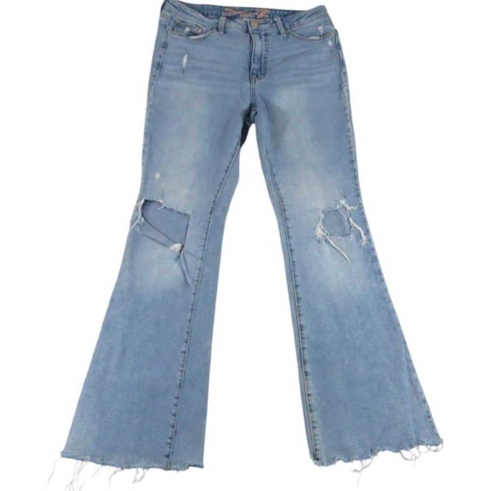 Seven7 Jeans Women 8 Blue Denim High Rise Distress Flared Bell Bottom Light Wash